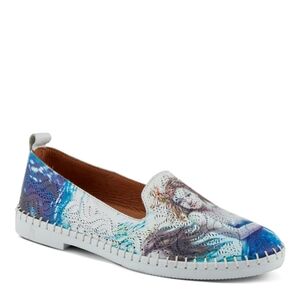 Women's Blue & White Patterned Slip-On Loafers